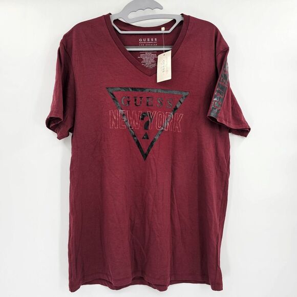 NEW Guess Womens Top Large Cap Sleeve Pinot‎ Noir Cotton New York Logo - Picture 2 of 11